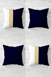 Pelangi Gold Şeritli Düz Desenli Gizli Fermuarlı Kırlent Kılıfı Koltuk Yastık Kılıfı Takım(4Adet), Lacivert-Beyaz 45 X 45 ürün görseli 1