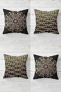 Pelangi Gold Varak Desenli Gizli Fermuarlı Kırlent Kılıfı Koltuk Yastık Kılıfı Takım(4Adet), Gold-Antrasit 45 X 45 ürün görseli 1