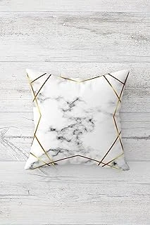 Pelangi Beyaz Mermer Desen Çift Tarafı Baskılı Gizli Fermuarlı Yastık Kılıfı Kırlent Koltuk Yastık Kılıfı, Beyaz-Gold 45 X 45 ürün görseli 1