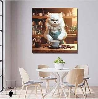Gaagart Kare Kanvas Kahve Köşesi Cafe Tablosu Barista British Longhair, 90 X 90 ürün görseli 1