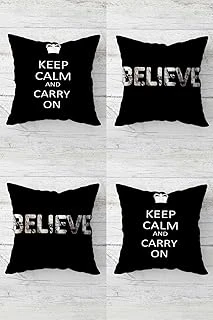 Pelangi Keep Calm And Carry On Believe Yazı Gizli Fermuarlı Kırlent Kılıfı Koltuk Yastık Kılıfı Takım(4Adet), Koyu Siyah 45 X 45 ürün görseli 1