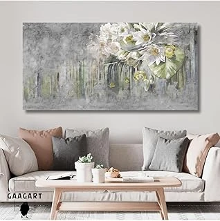 Gaagart Panoramik Kanvas Duvar Tablosu Sarı Beyaz Çiçek Tasarımı, 120 X 60 ürün görseli 1