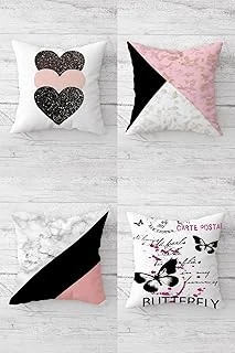 Pelangi Üçgen Desenli Kombin Gizli Fermuarlı Kırlent Kılıfı Koltuk Yastık Kılıfı Takım(4Adet), Pembe-Beyaz-Siyah 45 X 45 ürün görseli 1