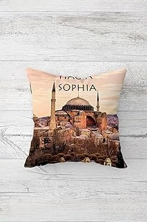 Pelangi Ayasofya Desenli Çift Tarafı Baskılı Gizli Fermuarlı Yastık Kılıfı Kırlent Koltuk Yastık Kılıfı, Pudra-Siyah 45 X 45 ürün görseli 1