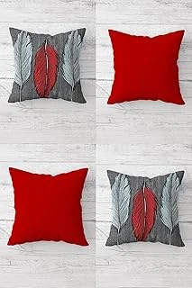 Pelangi Bordo Gri Kuş Tüyü Desenli Gizli Fermuarlı Kırlent Kılıfı Koltuk Yastık Kılıfı Takım(4Adet), Gri-Bordo 45 X 45 ürün görseli 1