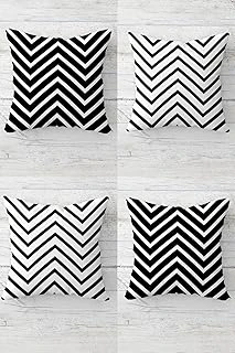 Pelangi Zigzag Desenli Siyah Beyaz Gizli Fermuarlı Kırlent Kılıfı Koltuk Yastık Kılıfı Takım(4Adet), Koyu Siyah-Beyaz 45 X 45 ürün görseli 1