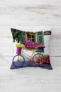 Pelangi Çiçekli Bisikletli Çift Tarafı Baskılı Gizli Fermuarlı Yastık Kılıfı Kırlent Koltuk Yastık Kılıfı, Yeşil-Beyaz 45 X 45 ürün görseli 1