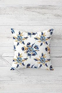 Pelangi Çiçek Desenli Çift Tarafı Baskılı Gizli Fermuarlı Yastık Kılıfı Kırlent Koltuk Yastık Kılıfı, Beyaz-Lacivert-Mavi 45 X 45 ürün görseli 1