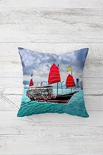 Pelangi Deniz Manzarası Yelkenli Tekne Çift Tarafı Baskılı Gizli Fermuar Yastık Kılıfı Kırlent Yastık Kılıfı, Deniz Mavisi 45 X 45 ürün görseli 1