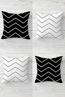Pelangi Zigzag Desenli Siyah Beyaz Gizli Fermuarlı Kırlent Kılıfı Koltuk Yastık Kılıfı Takım(4Adet), Siyah-Beyaz 45 X 45 ürün görseli 1