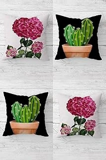 Pelangi Kaktüs Sardunya Desenli Gizli Fermuarlı Kırlent Kılıfı Koltuk Yastık Kılıfı Takım(4Adet), Fuşya-Siyah 45 X 45 ürün görseli 1