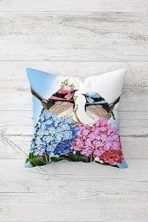 Pelangi Ortanca Çiçeği Kuş Çift Tarafı Baskılı Gizli Fermuarlı Yastık Kılıfı Kırlent Yastık Kılıfı, Mavi-Pembe 45 X 45 ürün görseli 1
