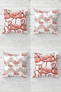 Pelangi Flamingo Zigzag Desenli Gizli Fermuarlı Kırlent Kılıfı Koltuk Yastık Kılıfı Takım(4Adet), Beyaz-Pembe 43 X 43 ürün görseli 1