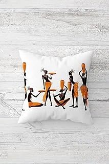 Pelangi Etnik Afrikalı Kadınlı Çift Taraflı Gizli Fermuarlı Yastık Kılıfı Kırlent Koltuk Yastık Kılıfı, Beyaz-Siyah-Turuncu 45 X 45, 24691105945451 ürün görseli 1