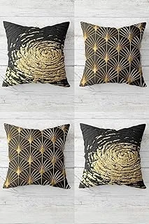 Pelangi Saksıda Kaktüs Üçgen Desenli Gizli Fermuarlı Kırlent Kılıfı Koltuk Yastık Kılıfı Takım(4Adet), Koyu Gri-Gold 45 X 45 ürün görseli 1