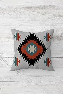 Pelangi Kilim Etnik Desenli Çift Tarafı Baskılı Gizli Fermuarlı Yastık Kılıfı Kırlent Koltuk Yastık Kılıfı, Gri-Kiremit 45 X 45 ürün görseli 1