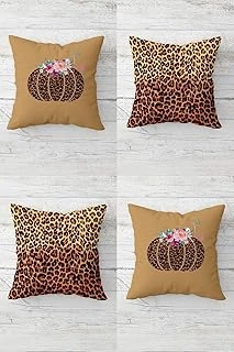 Pelangi Balkabağı Leopar Hallowen Desen Gizli Fermuarlı Kırlent Kılıfı Koltuk Yastık Kılıfı Takım(4Adet), Kahverengi 45 X 45 ürün görseli 1