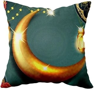 Pelangi Ramazan Süslemeli Hilal Desenli Çift Taraflı Gizli Fermuar Yastık Kılıf Kırlent Koltuk Yastık Kılıf, Yeşil-Sarı 43 X 43 ürün görseli 1