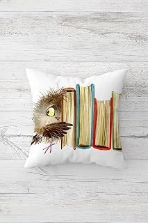 Pelangi Kitaplar Baykuş Çift Tarafı Baskılı Gizli Fermuarlı Yastık Kılıfı Kırlent Koltuk Yastık Kılıfı, Beyaz-Kahve-Mavi 45 X 45 ürün görseli 1