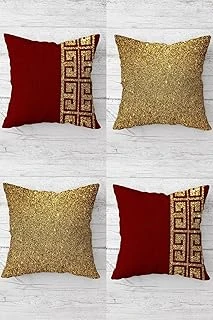 Pelangi Gold Payetli Düz Kombin Gizli Fermuarlı Kırlent Kılıfı Koltuk Yastık Kılıfı Takım(4Adet), Gold-Bordo 45 X 45 ürün görseli 1