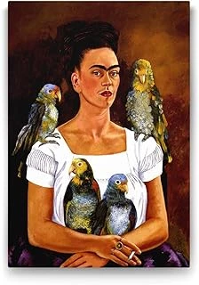 Frida Kahlo - Me And My Parrots Tablosu - 100X140Cm ürün görseli 1