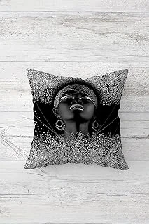 Pelangi Silver Afrikalı Kadın Çift Tarafı Baskılı Gizli Fermuarlı Yastık Kılıfı Kırlent Koltuk Yastık Kılıfı, Gri-Siyah 45 X 45 ürün görseli 1