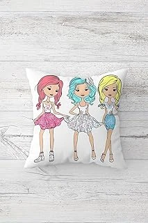 Pelangi Üçlü Kız Desenli Çift Tarafı Baskılı Gizli Fermuarlı Yastık Kılıf Kırlent Koltuk Yastık Kılıf, Pembe-Mavi-Sarı 45 X 45 ürün görseli 1