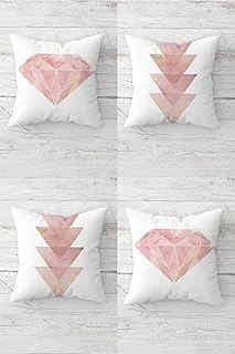Pelangi Elmas İç İçe Geçmiş Üçgenler Gizli Fermuarlı Kırlent Kılıfı Koltuk Yastık Kılıfı Takım(4Adet), Pembe-Gri-Beyaz 45 X 45 ürün görseli 1