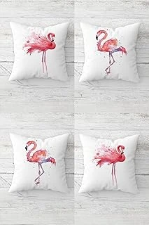 Pelangi Pembe Flamingolar Desenli Gizli Fermuarlı Kırlent Kılıfı Koltuk Yastık Kılıfı Takım(4Adet), Beyaz-Pembe 45 X 45 ürün görseli 1