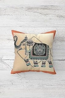 Pelangi Etnik Fil Desenli Hint Işi Çift Tarafı Baskılı Gizli Fermuarlı Kırlent Koltuk Yastık Kılıfı, Pudra 45 X 45 ürün görseli 1