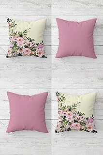 Pelangi Suluboya Efektli Çiçek Buketi Desen Gizli Fermuarlı Kırlent Kılıfı Koltuk Yastık Kılıfı Takım(4Adet), Pembe-Krem 45 X 45 ürün görseli 1