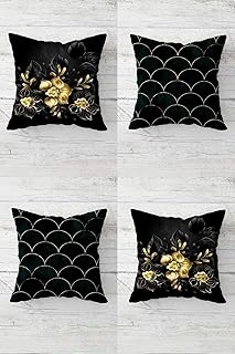 Pelangi Gold Gül Desenli Gizli Fermuarlı Kırlent Kılıfı Koltuk Yastık Kılıfı Takım(4Adet), Siyah-Gold 45 X 45 ürün görseli 1