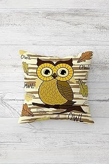Pelangi Baykuş Owl Sarı Çift Tarafı Baskılı Gizli Fermuarlı Yastık Kılıfı Kırlent Koltuk Yastık Kılıfı, Kahve-Sarı 45 X 45 ürün görseli 1