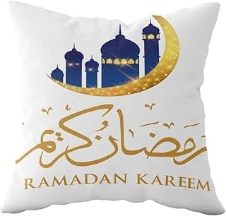 Pelangi Ramadan Mubarak Camili Çift Taraflı Gizli Fermuarlı Yastık Kılıfı Kırlent Koltuk Yastık Kılıfı, Beyaz-Gold-Mavi 43 X 43 ürün görseli 1