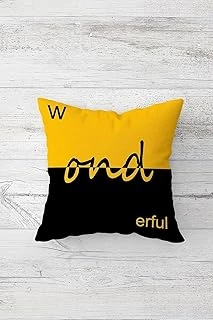 Pelangi Wonderful Yazılı Sarı Siyah Çift Tarafı Baskılı Gizli Fermuarlı Kırlent Koltuk Yastık Kılıfı, Siyah-Koyu Sarı 45 X 45 ürün görseli 1