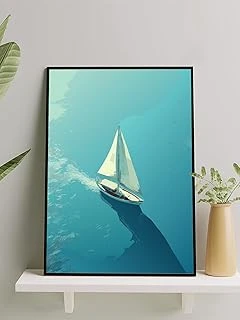 Postermanya Sailing Serenity, Yelken Huzuru, Dijital Sanat Deniz Manzaralı Çerçeveli Tablo - Çerçeveli Poster ürün görseli 1