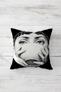 Pelangi Fornasetti Figürlü Çift Tarafı Baskılı Gizli Fermuarlı Yastık Kılıfı Kırlent Koltuk Yastık Kılıfı, Antrasit-Gri 45 X 45 ürün görseli 1