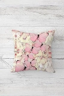 Pelangi Pembe Uçuşan Kelebekli Parlak Efektli Çift Taraflı Gizli Fermuarlı Kırlent Koltuk Yastık Kılıfı, Beyaz-Toz Pembe 45 X 45, 24691219445451 ürün görseli 1