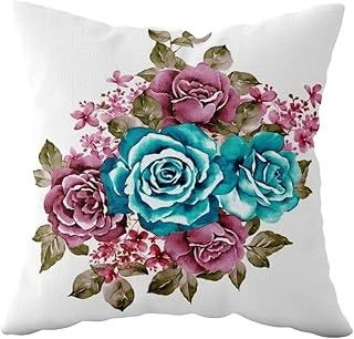 Pelangi Beyaz Zemin Floral Desen Çift Taraflı Gizli Fermuarlı Yastık Kılıfı Kırlent Koltuk Yastık Kılıfı, Beyaz-Pembe-Turkuaz 43 X 43 ürün görseli 1