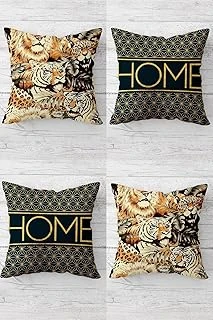 Pelangi Aslan Leopar Desen Gizli Fermuarlı Kırlent Kılıfı Koltuk Yastık Kılıfı Takım(4Adet), Kahverengi 45 X 45 ürün görseli 1