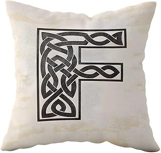 Pelangi F Harfi Bej Çift Tarafı Baskılı Gizli Fermuarlı Dekoratif Yastık Kılıfı Kırlent Kılıfı Yastık Kılıfı, Bej-Siyah 43 X 43 ürün görseli 1