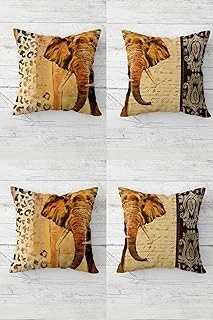 Pelangi Etnik Fil Leopar Desenli Gizli Fermuarlı Kırlent Kılıfı Koltuk Yastık Kılıfı Takım(4Adet), Taba-Kahverengi 45 X 45 ürün görseli 1