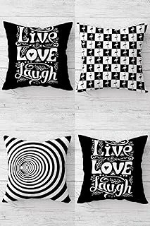 Pelangi Live Love Laugf Fikamongo Desen Gizli Fermuarlı Kırlent Kılıfı Koltuk Yastık Kılıfı Takım(4Adet), Beyaz-Siyah 45 X 45 ürün görseli 1