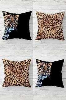 Pelangi Leopar Desenli Leoparlı Gizli Fermuarlı Kırlent Kılıfı Koltuk Yastık Kılıfı Takım(4Adet), Kahverengi-Siyah 43 X 43 ürün görseli 1