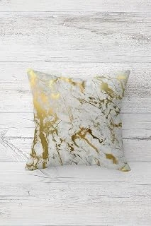 Pelangi Gold Detay Mermer Desen Çift Tarafı Baskılı Gizli Fermuar Yastık Kılıfı Kırlent Koltuk Yastık Kılıfı, Beyaz-Gold 45 X 45 ürün görseli 1