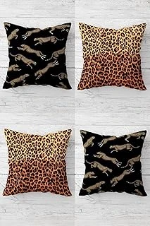 Pelangi Leopar Desenli Kombin Gizli Fermuarlı Kırlent Kılıfı Koltuk Yastık Kılıfı Takım(4Adet), Kahverengi-Siyah 45 X 45 ürün görseli 1