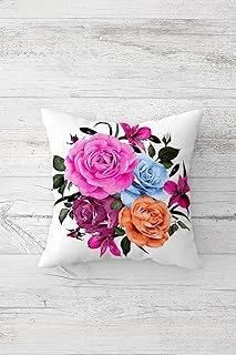 Pelangi Renkli Gül Desenli Çift Tarafı Baskılı Gizli Fermuarlı Yastık Kılıfı Kırlent Koltuk Yastık Kılıfı, Pembe-Mavi-Turuncu 45 X 45, 2469177245451 ürün görseli 1
