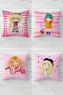 Pelangi Sevimli Kız Arkadaşlar Gizli Fermuarlı Kırlent Kılıfı Koltuk Yastık Kılıfı Takım(4Adet), Koyu Pembe 45 X 45 ürün görseli 1