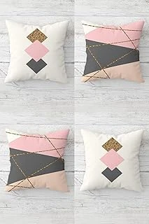 Pelangi Geometrik Üçgen Desenli Gizli Fermuarlı Kırlent Kılıfı Koltuk Yastık Kılıfı Takım(4Adet), Pembe-Gri 45 X 45 ürün görseli 1