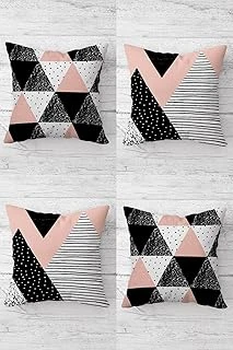 Pelangi Pastel Geometrik Desen Renkli Üçgen Gizli Fermuarlı Kırlent Kılıfı Koltuk Yastık Kılıfı Takım4Adet, Pembe-Siyah 45 X 45 ürün görseli 1